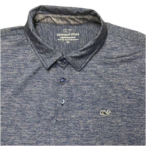 Vineyard Vines Polo Shirt Mens XL Blue Performance Striped Golf Whale - Picture 1 of 7